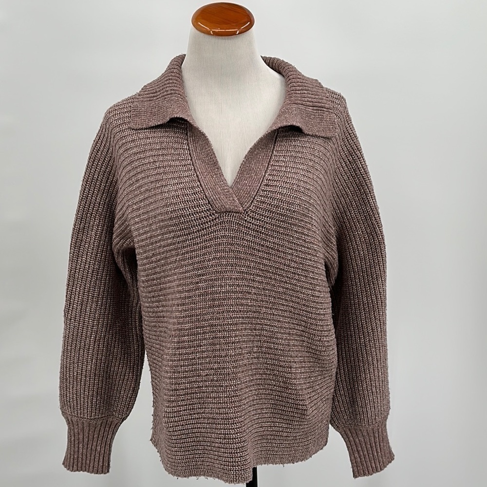Cupcakes and Cashmere Dusty Rose Collared Split Neck Sweater Size Large